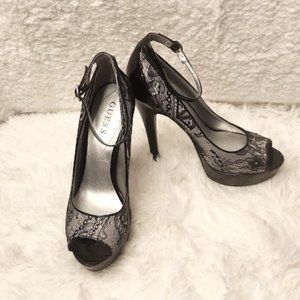 Guess Deana Platform Black Lace Heels